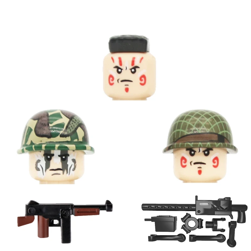 10PCS WW2 Soldaten Military Figuren Helm Bausteine UNS Airborne Division 101st Waffe Gun Teile Ziegel Spielzeug Für Kinder