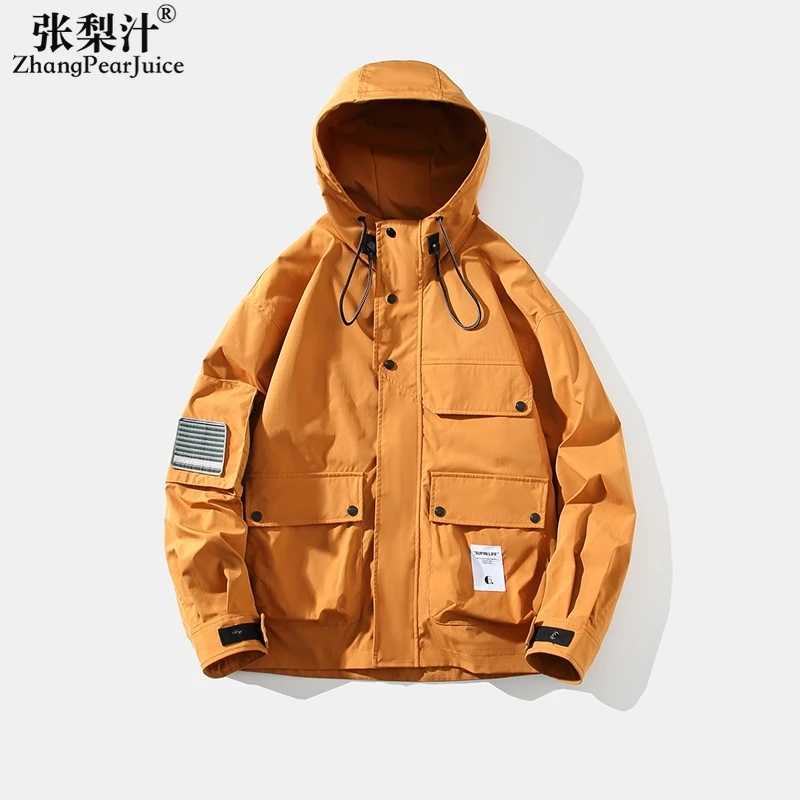 

Мужская куртка с капюшоном в японском стиле, Мужская одежда, модная мужская Повседневная ветровка, куртки в стиле хип-хоп, куртка для колледжа