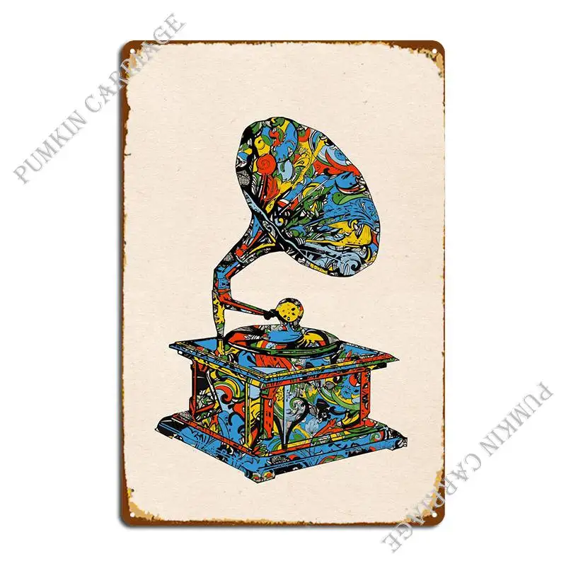 Vintage Record Player Metal Sign PaintingGarage Wall Mural Garage Tin Sign Poster