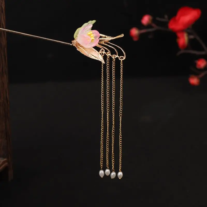 

Vintage Hair Pin Ancient Chinese Hanfu Metal Hair Stick with Tassel for Women