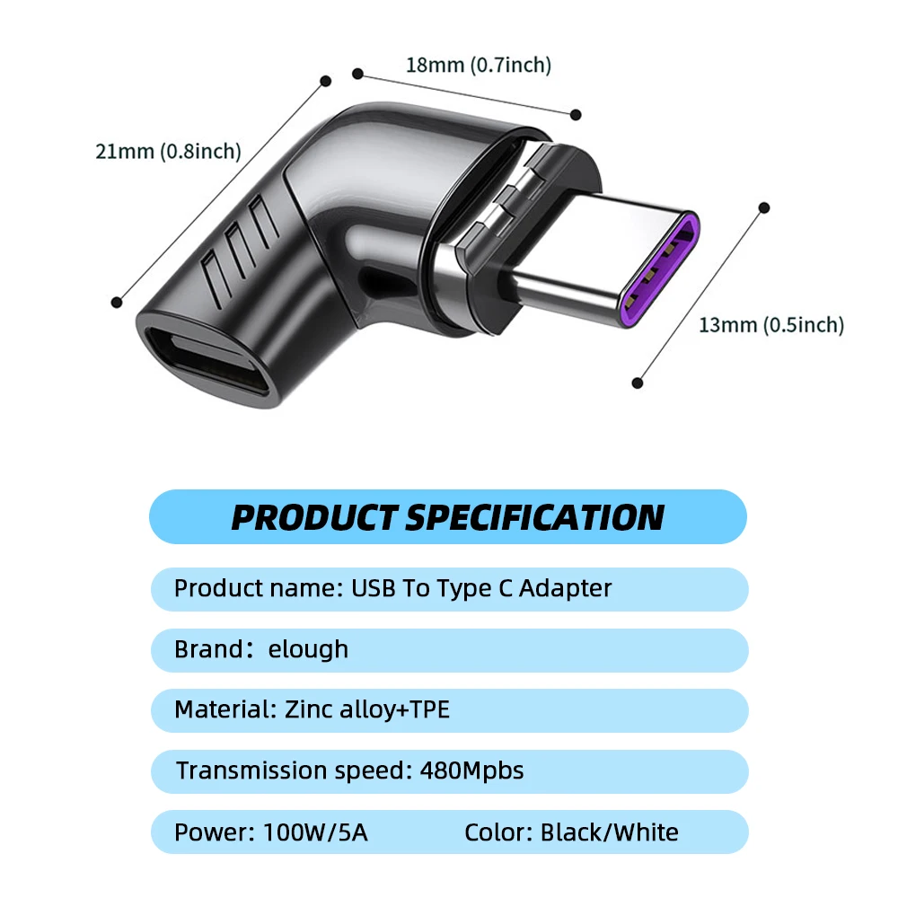 Магнитный адаптер Elough с USB Type C на USB C, 120 Вт, магнитный конвертер с углом 90 градусов для быстрой зарядки для Macbook iPad Pro Switch Samsung (art.: 3920bc993dc0b) - 3920bc993dc0b