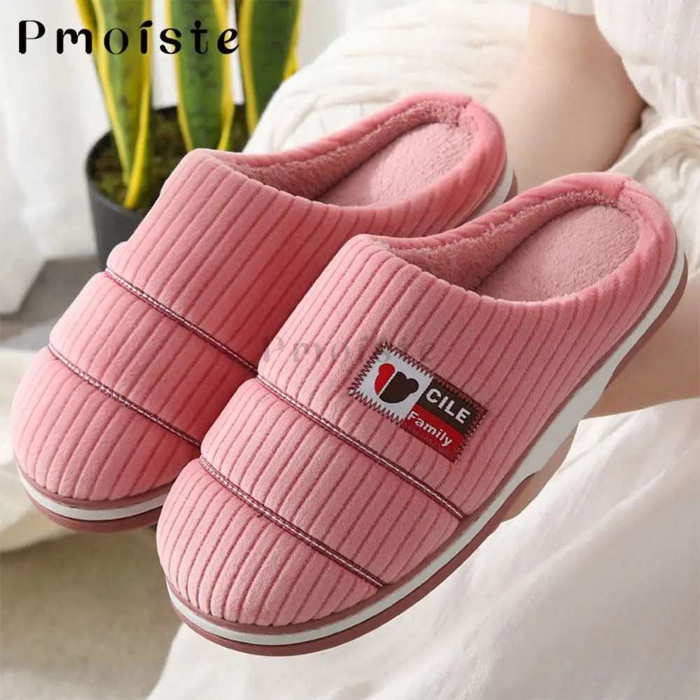 Man Home Slippers Classic Stripe Men's Indoor Slippers Warm Plush  Winter Male Slippers Soft Unisex House Platform Slippers