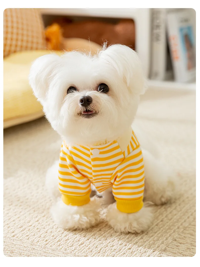 Новая милая осенне-зимняя полосатая толстовка с рисунком маленькой собаки в