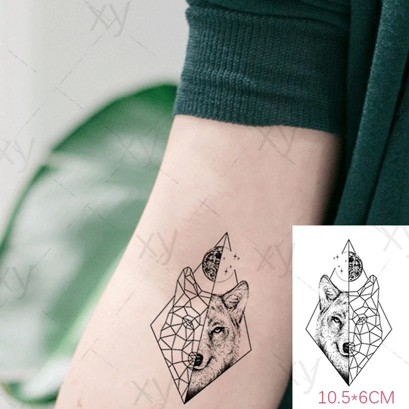 

Temporary Tattoo Sticker Waterproof Body Art Geometry Half Face Wolf Lion Small Size Fake Tatto Flash Tatoo for Kids Women Men