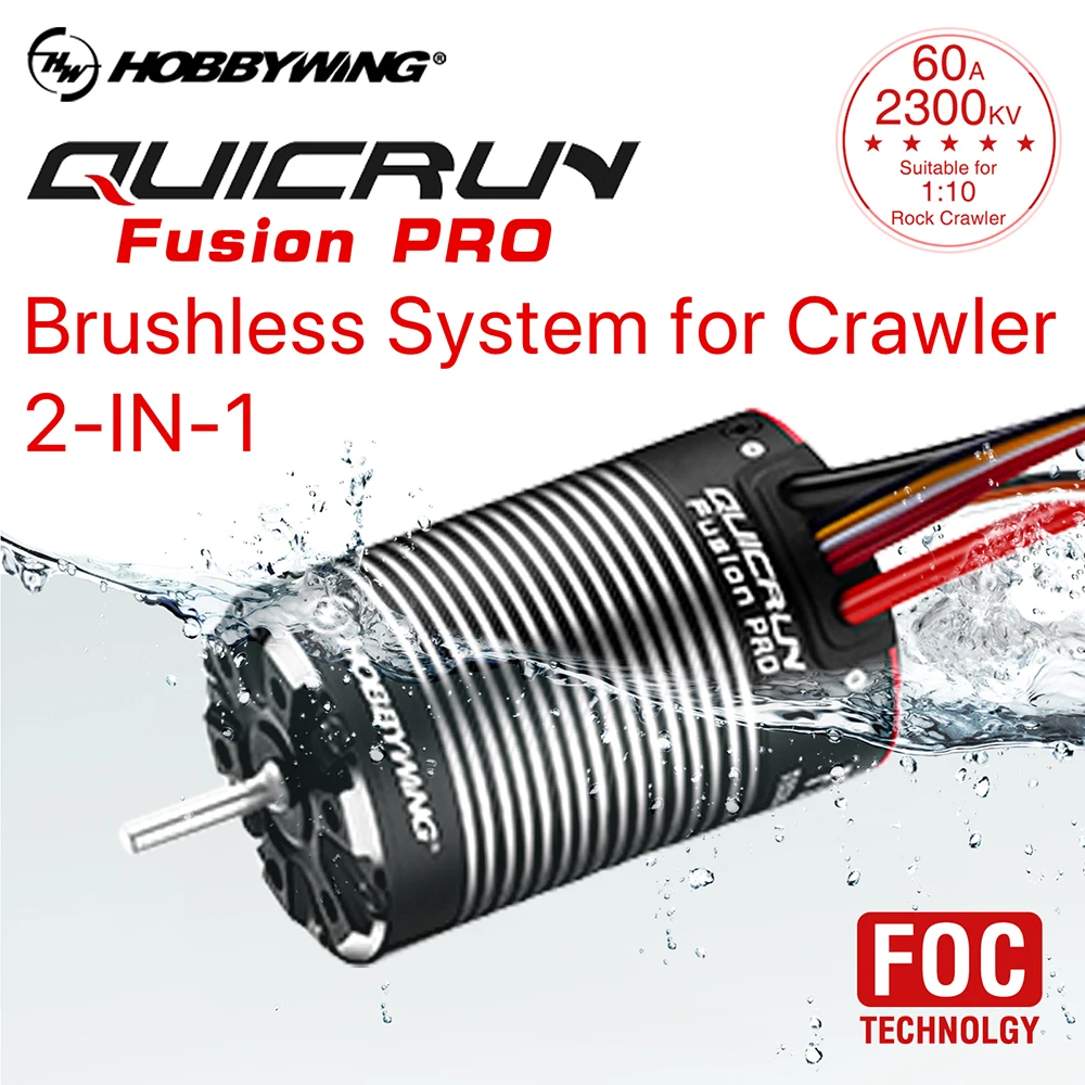 

HobbyWing RC 1/10 Brushless Motor and Esc Combo 2-IN-1 Waterproof 2S-3S 60A 2300KV for Crawler RC Racing Car