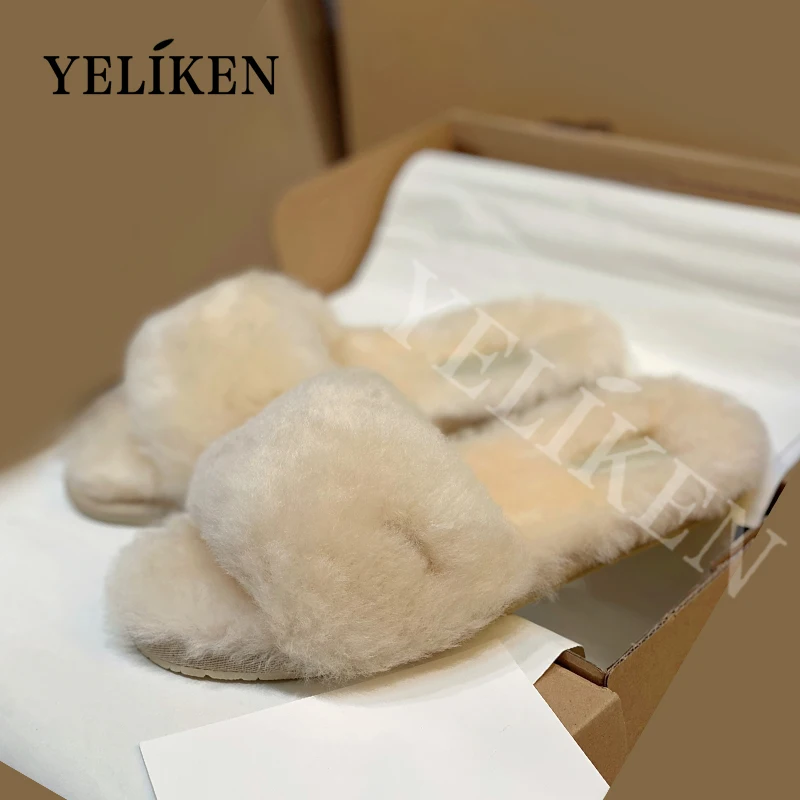 Осень-зима 2024 новые поступления женские шерстяные теплые тапочки на плоской