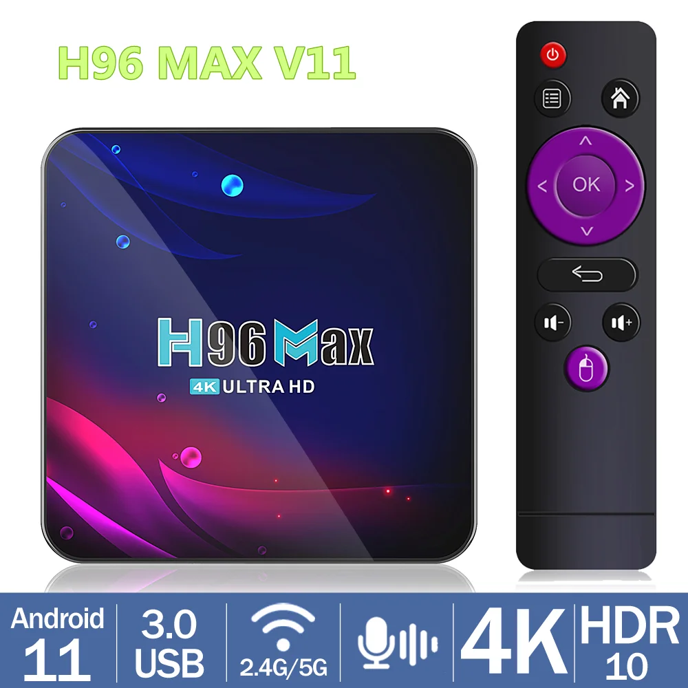 Приставка Смарт-ТВ H96 MAX V11 Android 11 0 BT4.0 RK3318 2 4 ГГц Wi-Fi |