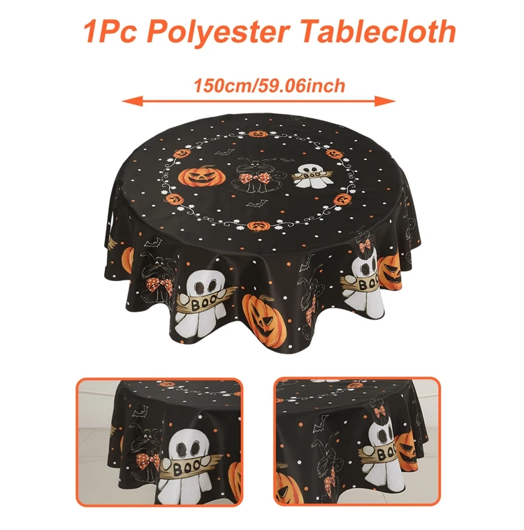 

Хэллоуин круглая/тренущая черно-розовая скатерть тыква жуткий бу с принтом декоративная крышка обеденного стола для домашнего декора вечеринки