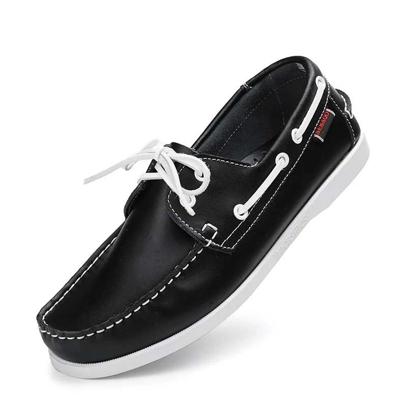 New Genuine Leather Loafers Men Moccasin Sneakers Driving Shoes Causal Men Shoes Women Footwear Docksides Classic Boat Shoes images - 6