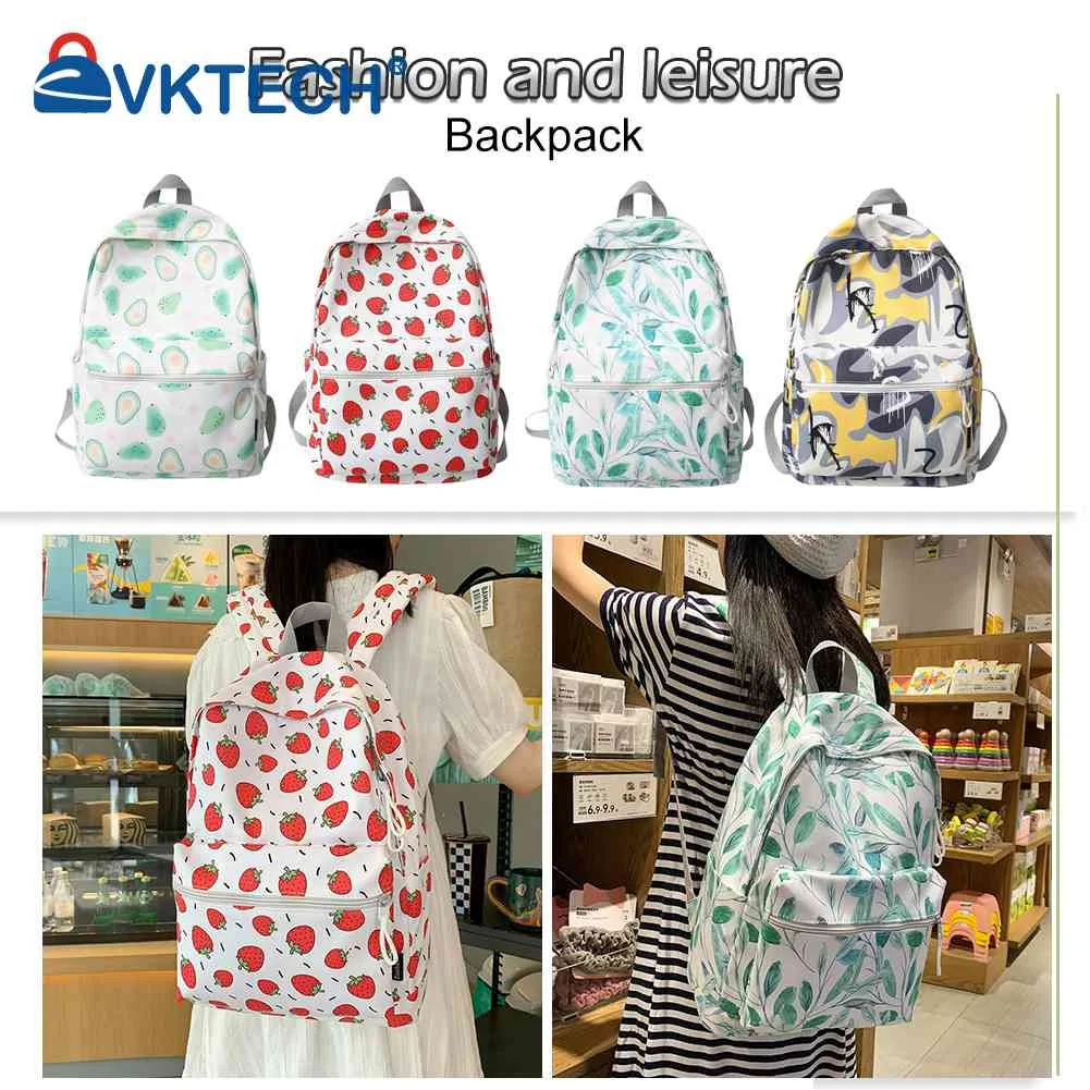 

Fashion Aesthetic Backpacks Fruit Graffiti Printed Nylon Rucksack Large Capacity College Knapsack Bookbags for Boys Girls