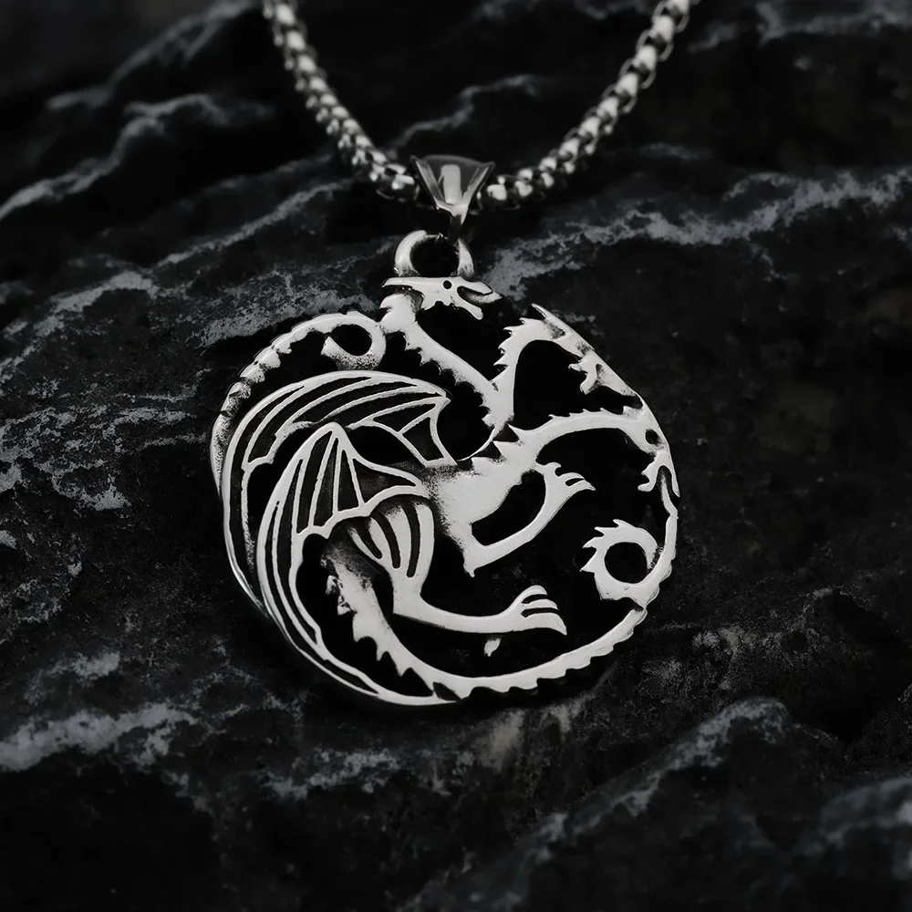 Винтажный простой полый летающий дракон из титановой стали мужской кулон