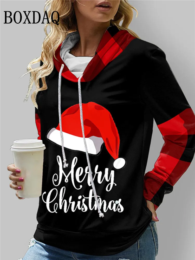 

Letter Merry Christmas Hoodies Women 2022 Winter Sweatshirts Casual Party Pullover Long Sleeve Santa Claus Snowman Print Hoodie