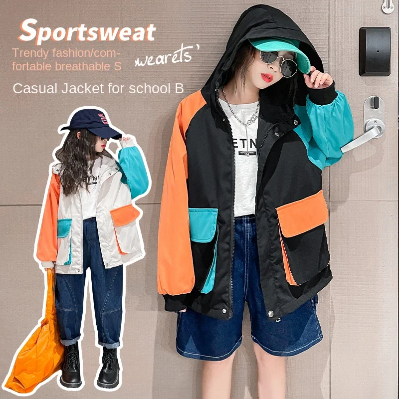 

Girls jacket autumn 2022 new children's foreign style jacket girls big pocket baseball uniform fashion coat