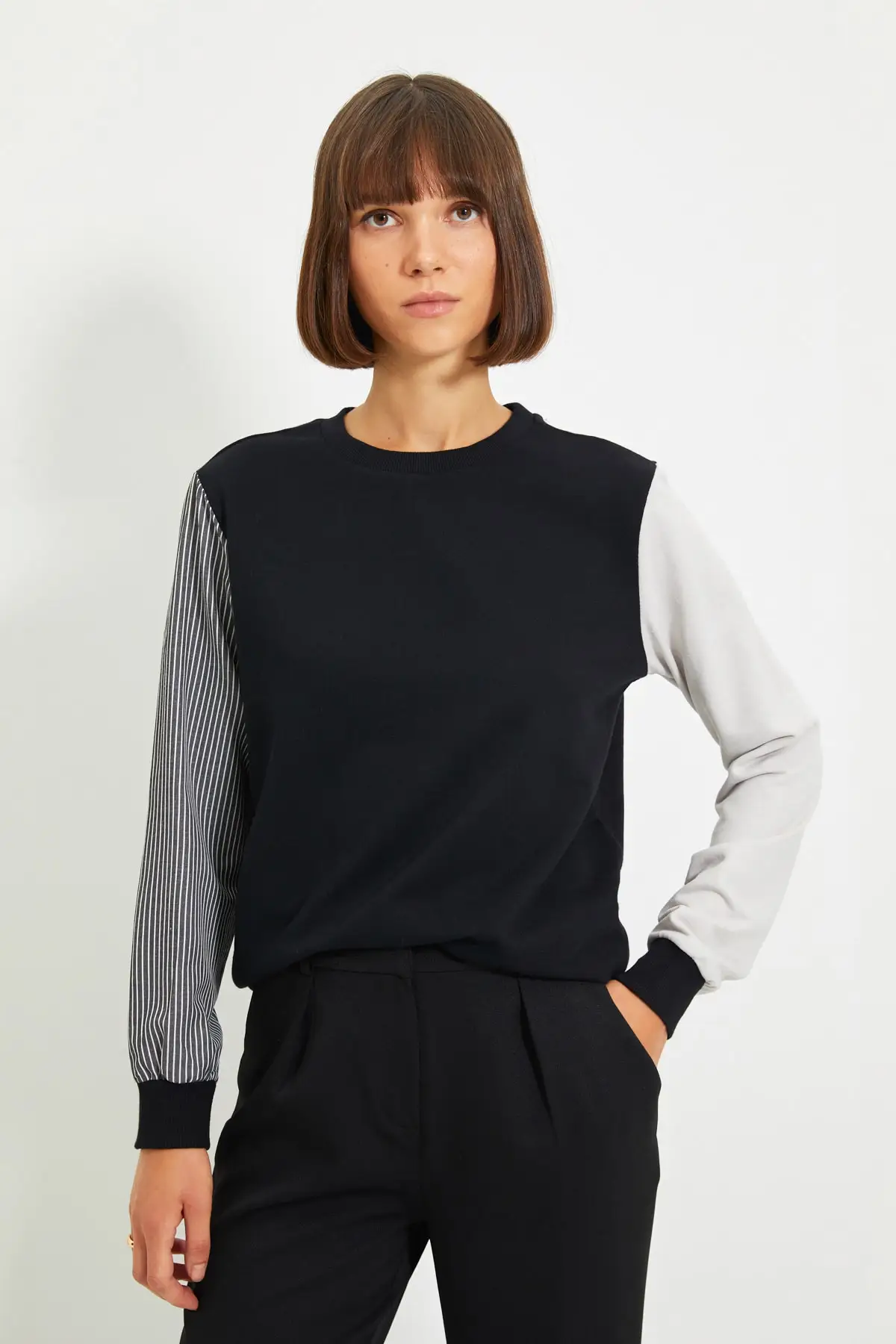 

Women's Sweatshirt Black Color Block Knitted Thin Hoodies Fashion All Season New Designer Pullovers Fleece Hoodies