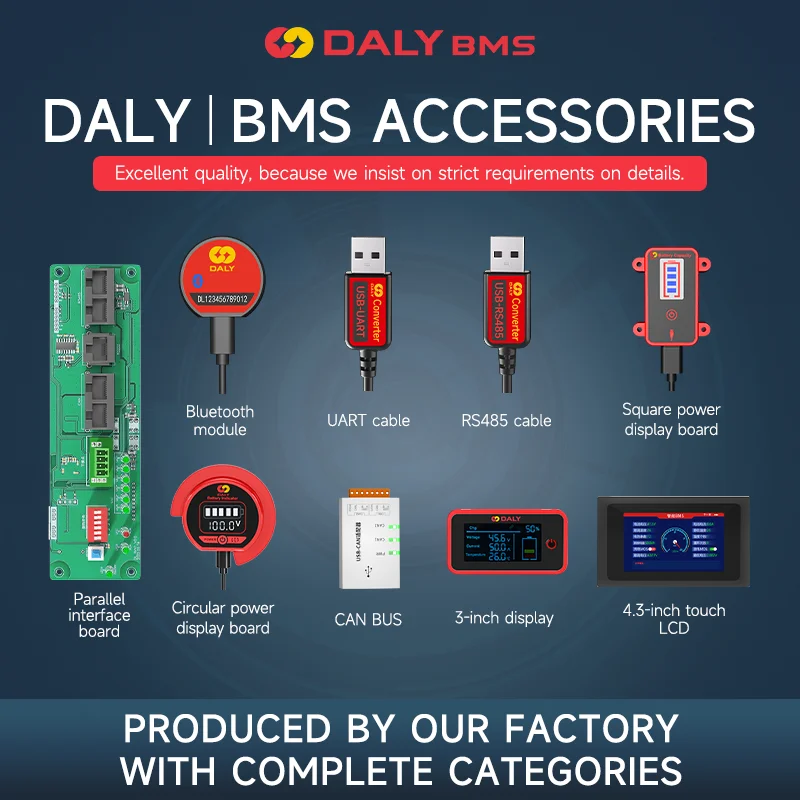 Daly Smart BMS lifepo4 Литий-ионные аксессуары 3s-24s 30A-500A 4s 8s 16s Сенсорный ЖК-экран управления