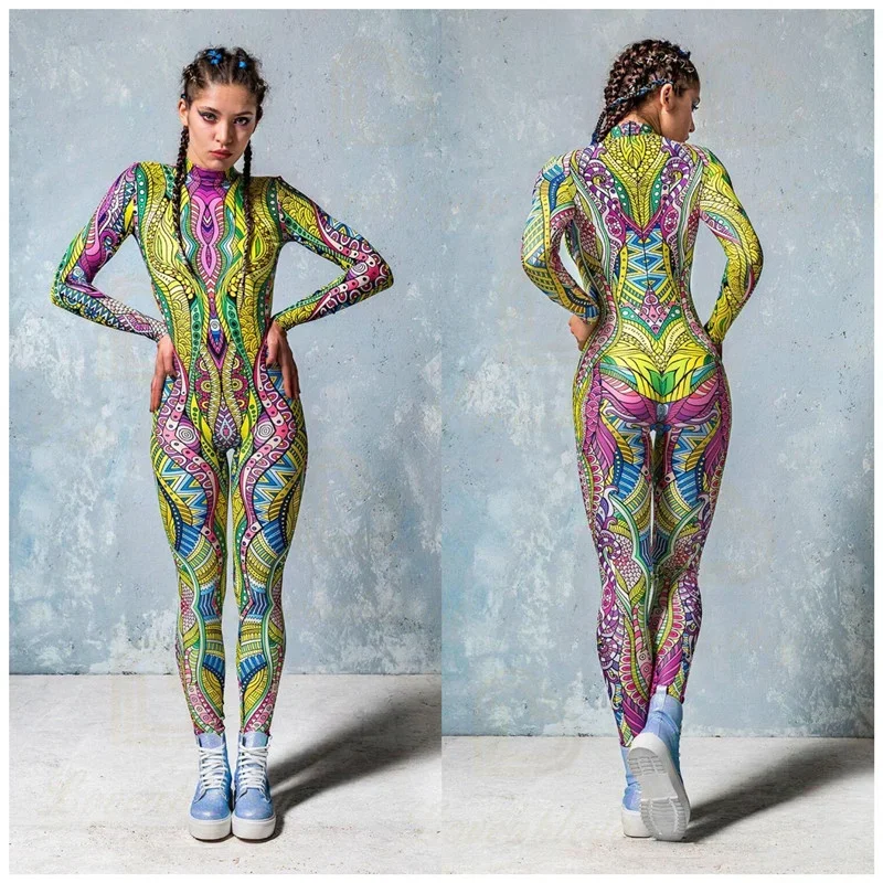 

Cosplay Costume Female Woman Sexy Suit Color Element Blue Muscle Halloween Bodysuit Adults High-waisted Sports Jumpsuit