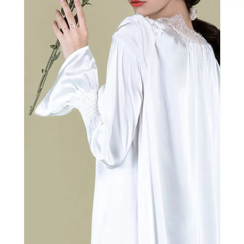 Романтичная домашняя ночная рубашка длинная юбка кружевная шифоновая с глубоким