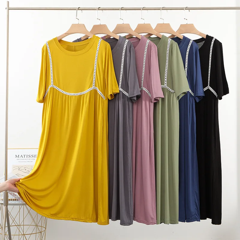 Fdfklak Short Sleeve Nightwear Women's Homedress Summer Fashion Night Gown Modal Long Sleepshirt Loose Size Sleep & Lounge