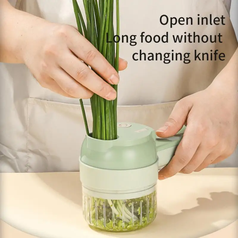 

4in1 Handheld Garlic Chopper Cutting Pressing Mixer Food Slice Garlic Mud Stainless Steel Set Wireless Electric Vegetable Cutter