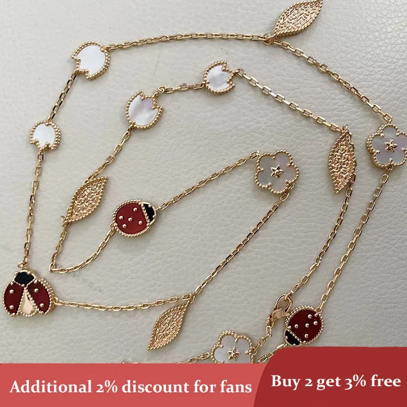 

New High Quality Ladybug and Flower Gold Shell Necklace Women's Banquet Jewelry