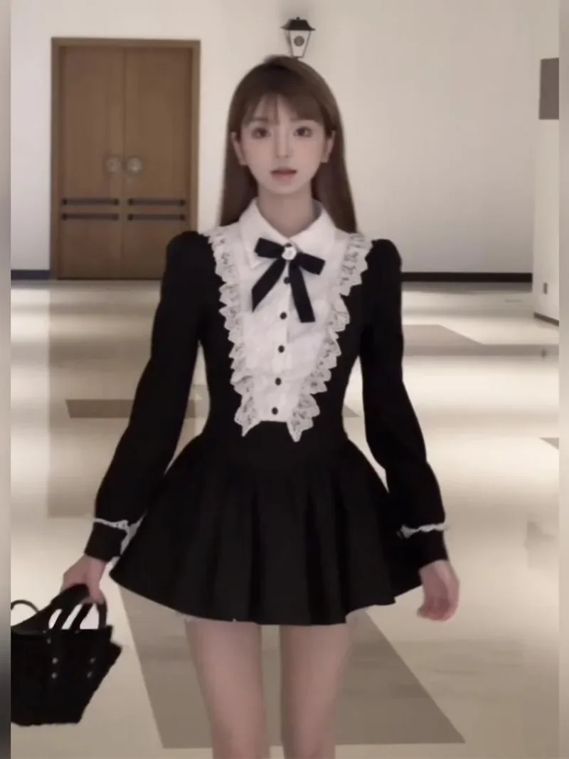 Винтажные женские рукава черного цвета с застежкой лоскутное платье элегантный