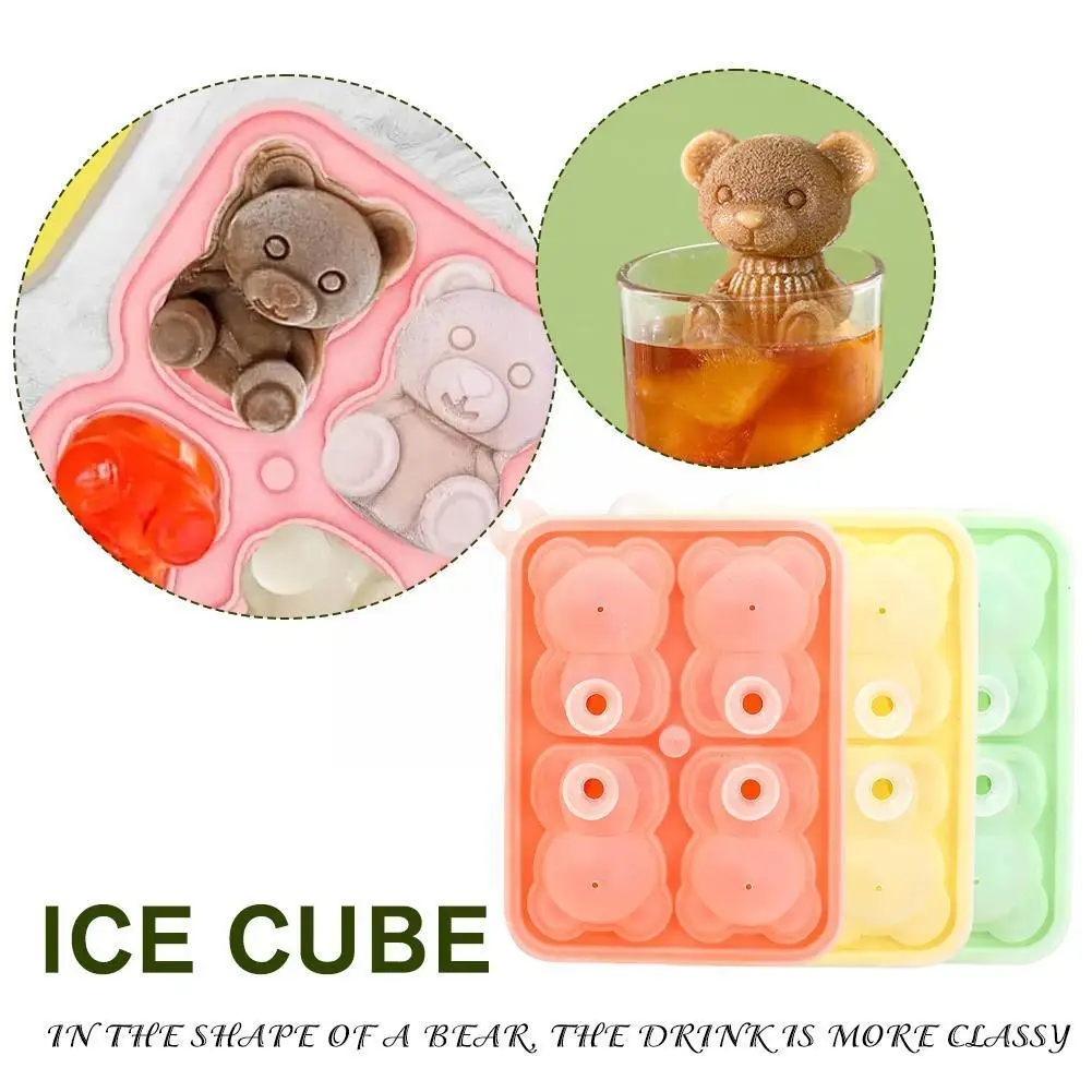 

4 Grid 3d Little Teddy Bear Shape Ice Cube Silicone Block Mold Ice Tray For Whiskey Cocktail Drink Coffee Ice Cream Decorat E7z2