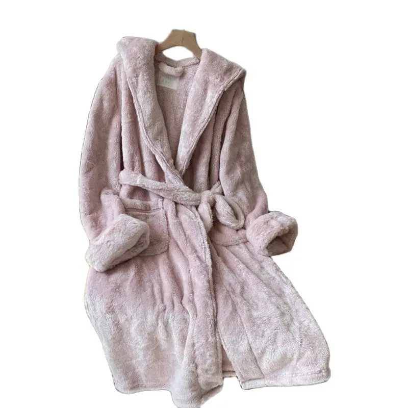 

Loves Woman Robe Long Sleeve Men Coral Velvet Winter Robe Warm Comfortable And Soft Sleep Dress