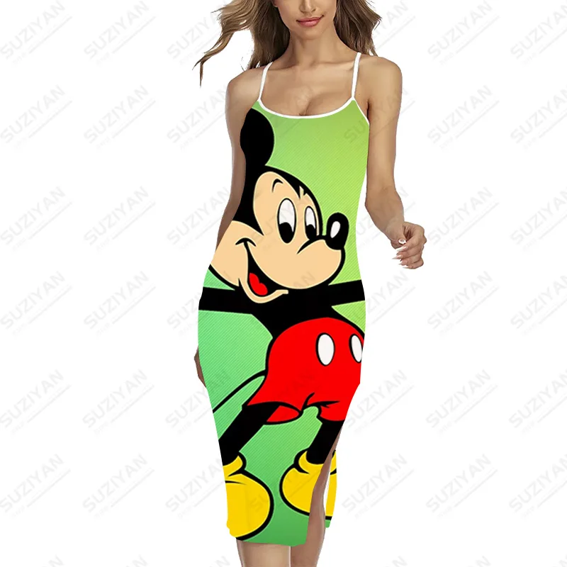 

Женское длинное платье с разрезом, повседневное облегающее платье макси с принтом Диснея, уличная одежда для девушек, лето 2022