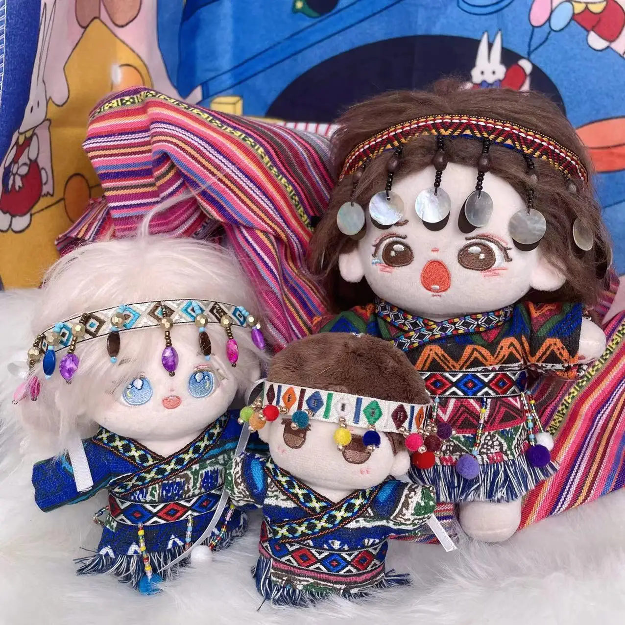 

Handmade 3pc/set 10/15/20cm Doll Clothes Chinese National Style Hairband Belt Set Doll Clothes Plush Dolls Outfit Dress Up