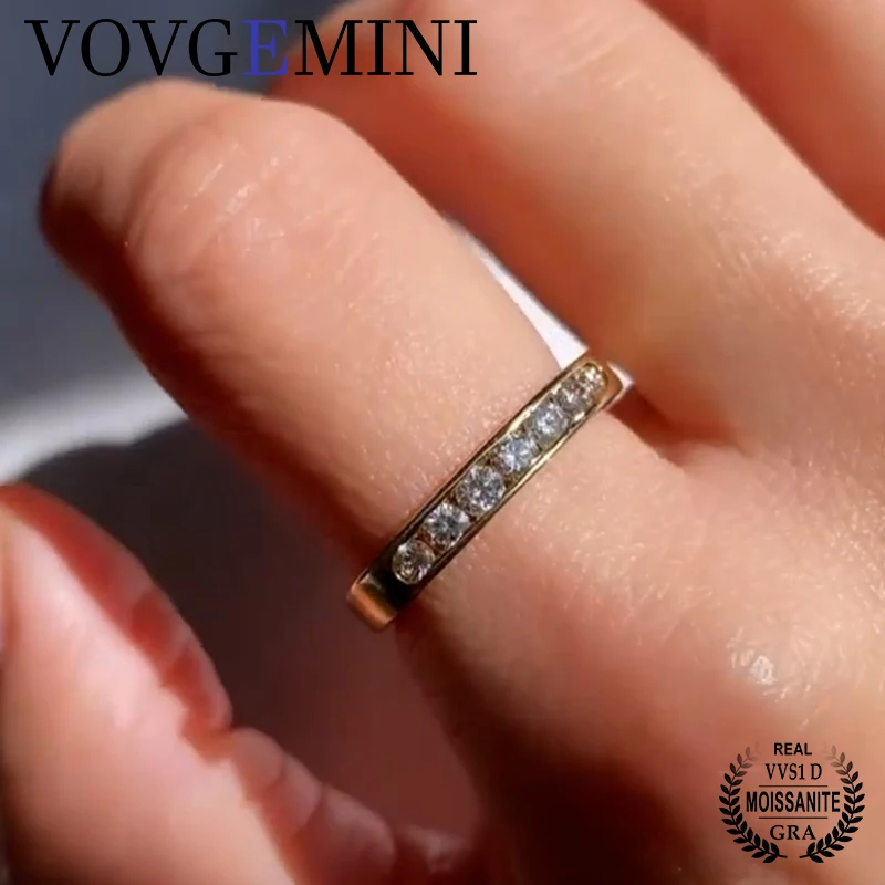 

VOVGEMINI Moissanite Wedding Band 7stars Round Cut VVS1 D Color 925 Sterling Silver Ring Plated 18k Gold Match Perfect Diamond