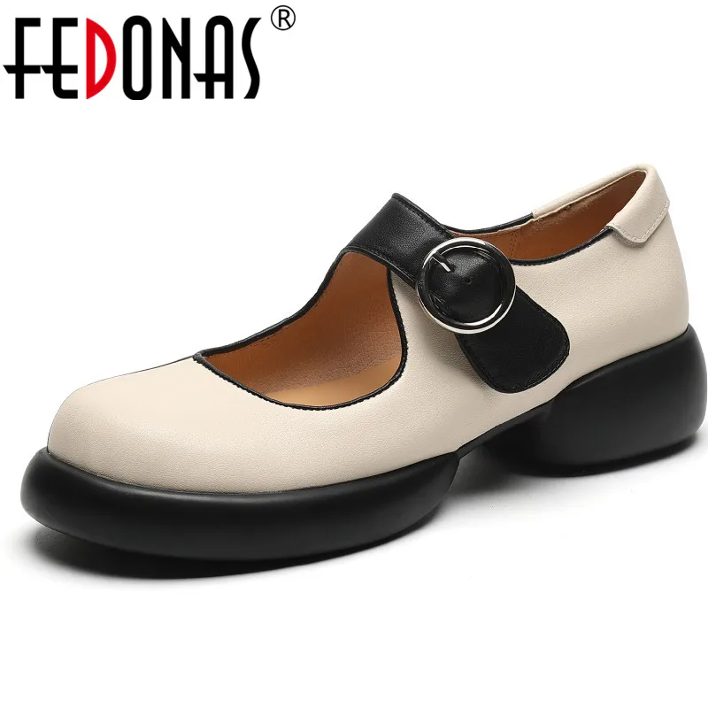 

FEDONAS/новые женские туфли-лодочки; Сезон весна-лето; Стильные разноцветные туфли из натуральной кожи с круглым носком на толстом каблуке и платформе; Женская обувь Mary Jane