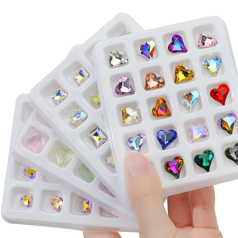 

Bulk 20Pcs Nail Art Rhinestones Crystal Glass Gems Stones Boxed Colorful 3D Heart Nail Decoration Mix Charms Nail Diamond Supply