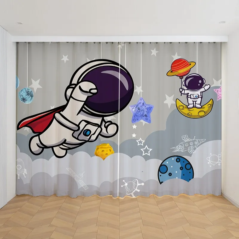 

2pcs Custom Outer Space Cartoon Spaceship Rocket Curtains for Kids Bedroom Living Room Window Treatments Kitchen Drapes
