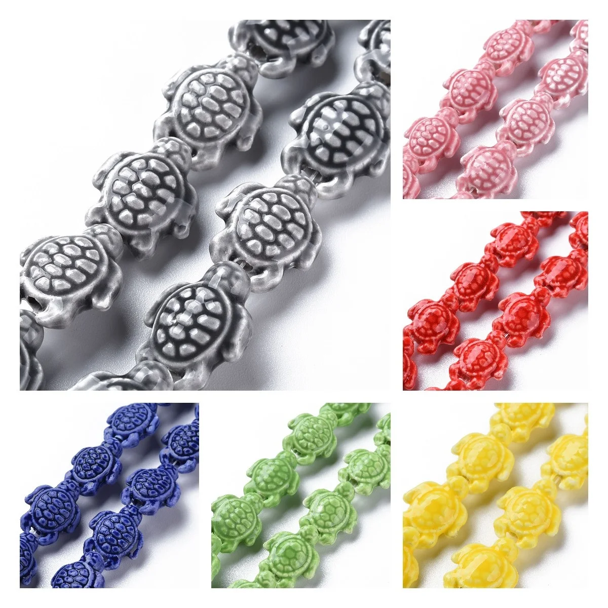 

17pcs Sea Turtle Ceramic Beads Loose Spacer Tortoise Shape Porcelain Jewelry Beads for Making Boho Bracelet Keychain 19.5x15x8mm