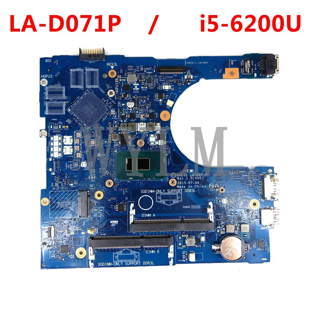 

LA-D071P i5-6200U mainboard CN 0VYVP1 For Dell Inspiron 17 5459 5559 5759 Laptop motherboard DDR3L tested 100% Test OK