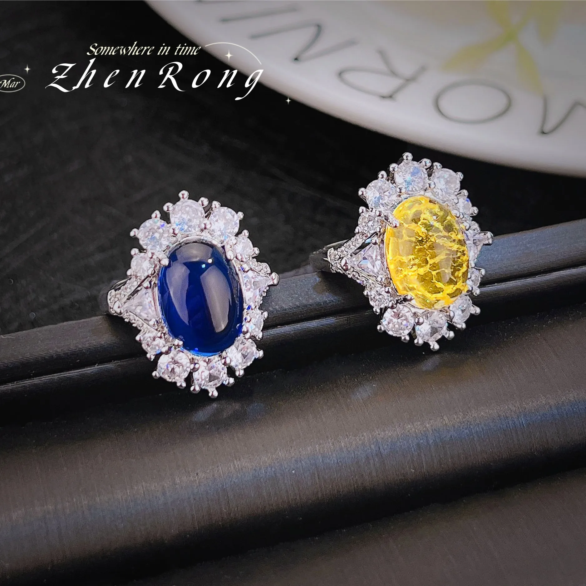 

Foydjew New French Style Retro Luxury Royal Simulation Sapphire Yellow/Blue Rings For Women Fashion Silver Color Wedding Ring