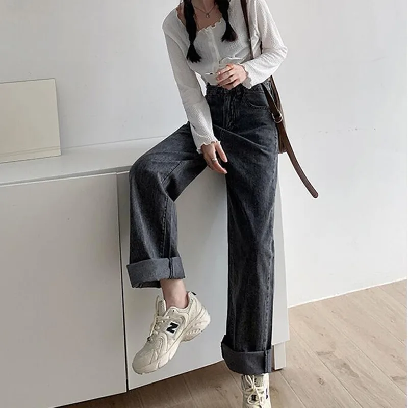 Woman Jeans High Waist Clothes Wide Leg Denim Clothing Blue Streetwear Vintage Quality 2021 New  Fashion Straight Pants Harajuku