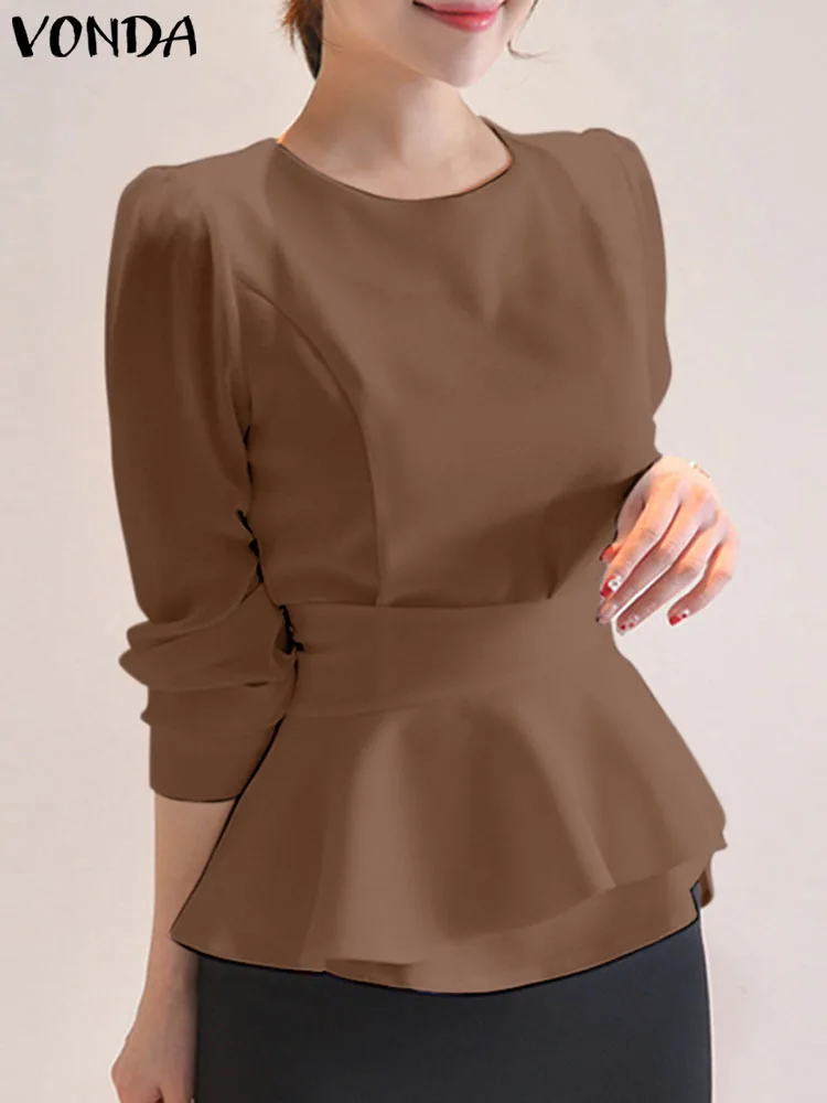 

Casaul Round Neck Shirts 2022 Sexy Lace Blouse Beach Tops VONDA Women Elegant Long Sleeve Blouse Femme Blusas Femininas Oversize