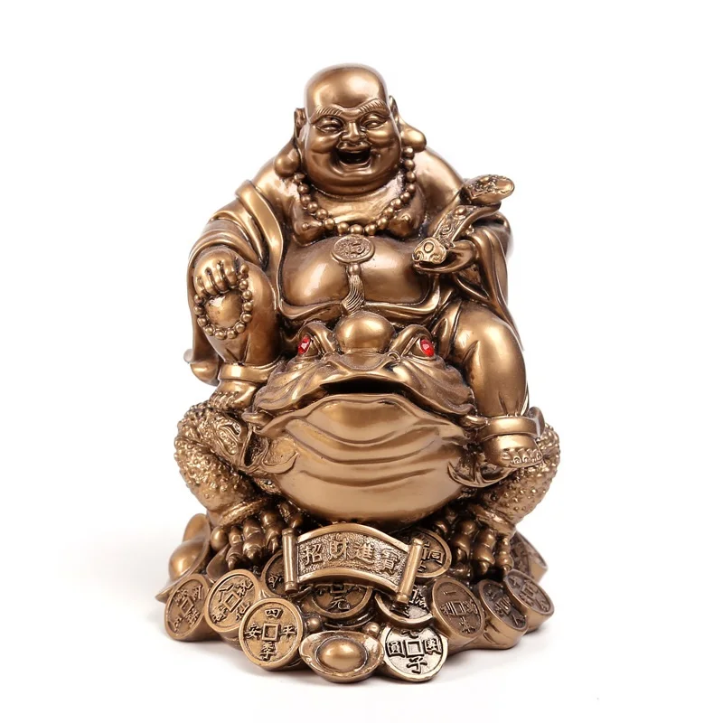 

LUCKY Feng Shui Ornament Maitreya Toad Buddha Figurine Money Fortune Wealth Chinese Golden Frog Home Office Tabletop Decoration