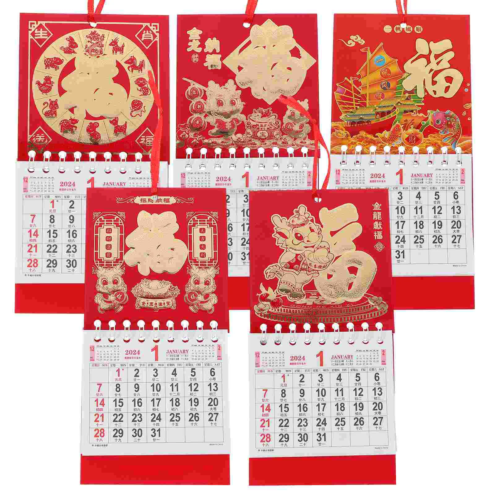 

5Pcs Hanging Lunar Calendars Household Calendar Small Calendars Chinese Style Hanging Calendars