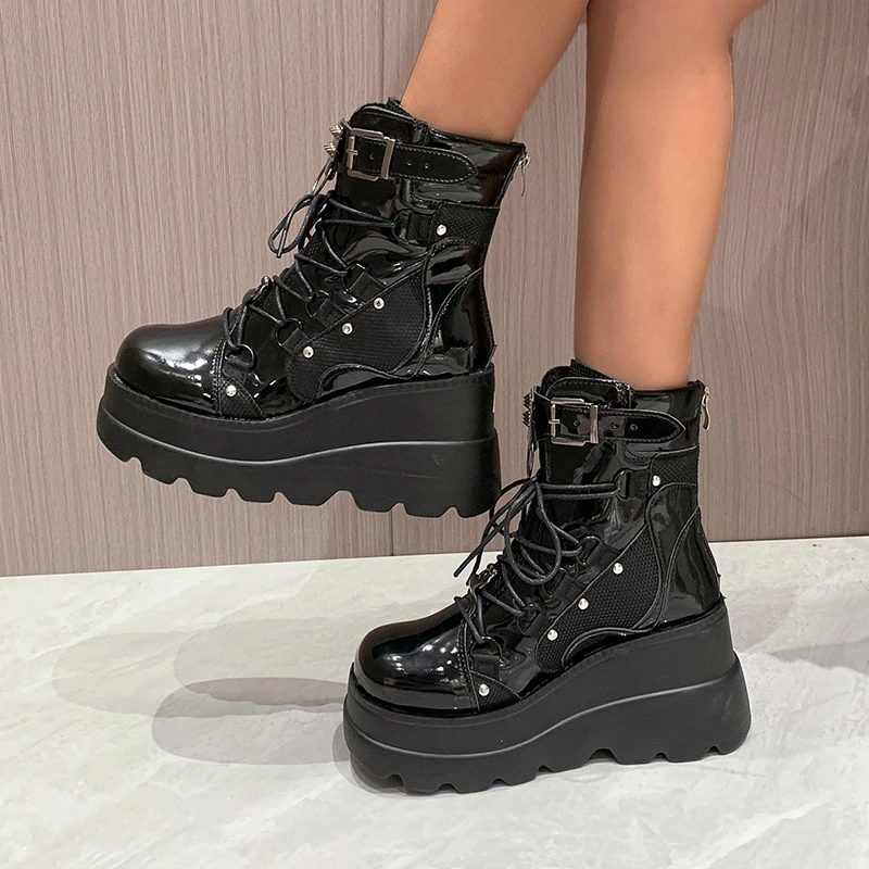 

Super Platform Shoes for Women Back Zip Women's Ankle Boots Shoes Ladies Ladies Med Heel PVersatile Mixed Colors Women's Boots
