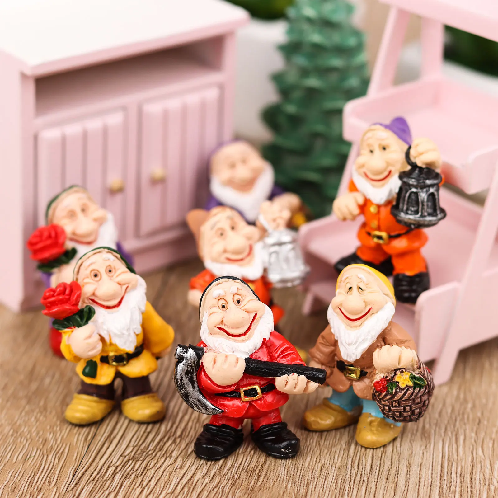 

10PCS Fairy Garden Gnome Accessories Kit Hand Painted Miniature Resin Garden Dwa