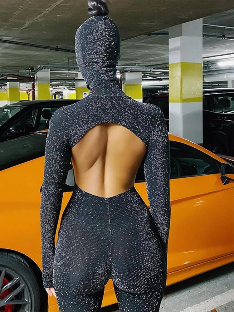 Женский осенне-зимний облегающий комбинезон с длинными рукавами и открытой