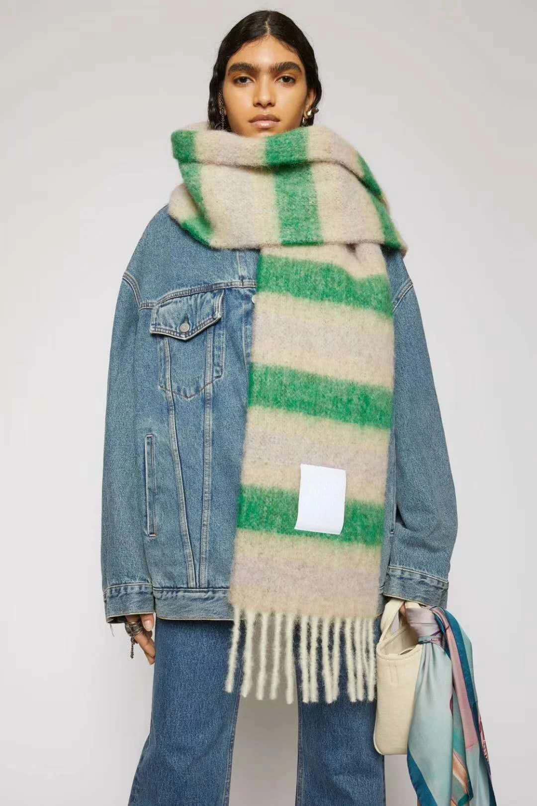 Новинка 2020 Женский кашемировый шарф в полоску AC с бахромой зимний удлиненный