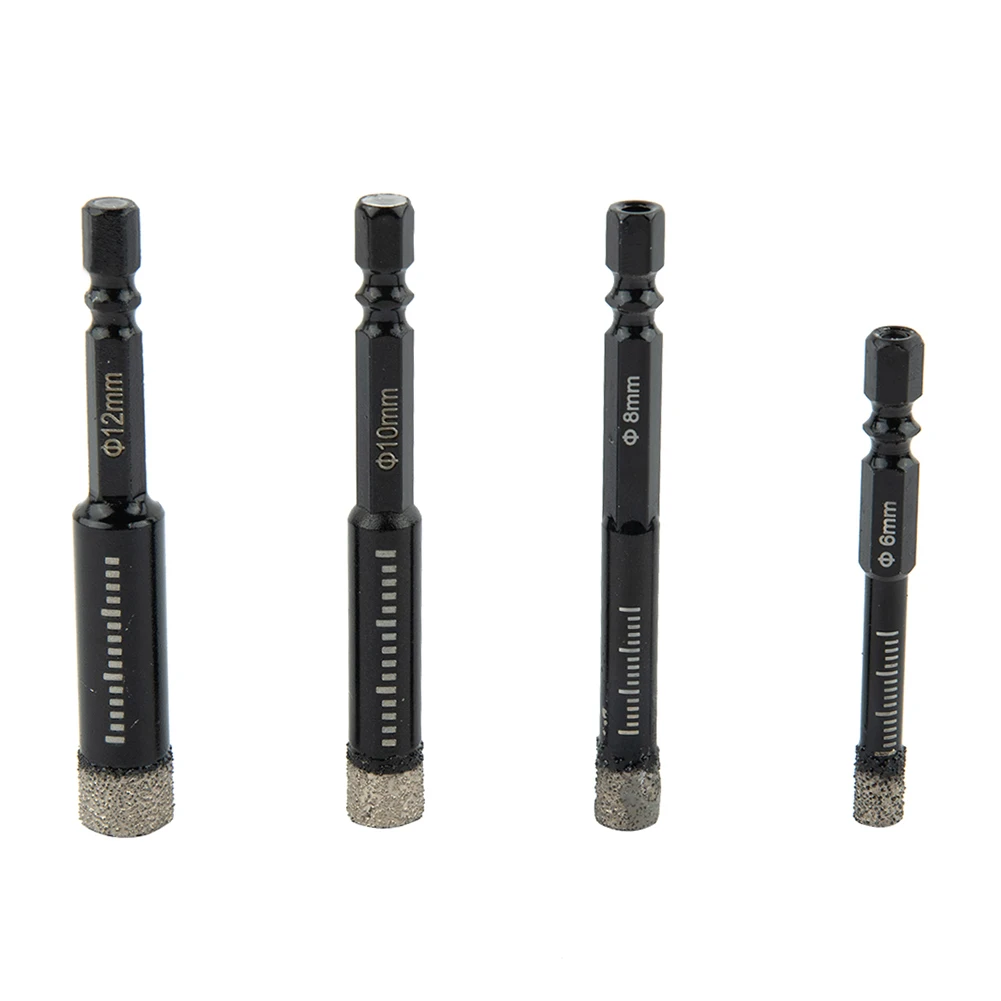 

4Pcs Diamond Dry Drill Bit 6/8/10/12mm Hole Saw Cutter 6.35mm Hexagon Shank For Marble Granite Tile Porcelain Drilling Tool