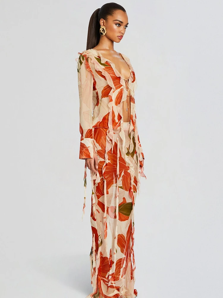 Женский пляжный костюм из двух предметов с принтом VC сексуальный V-образным