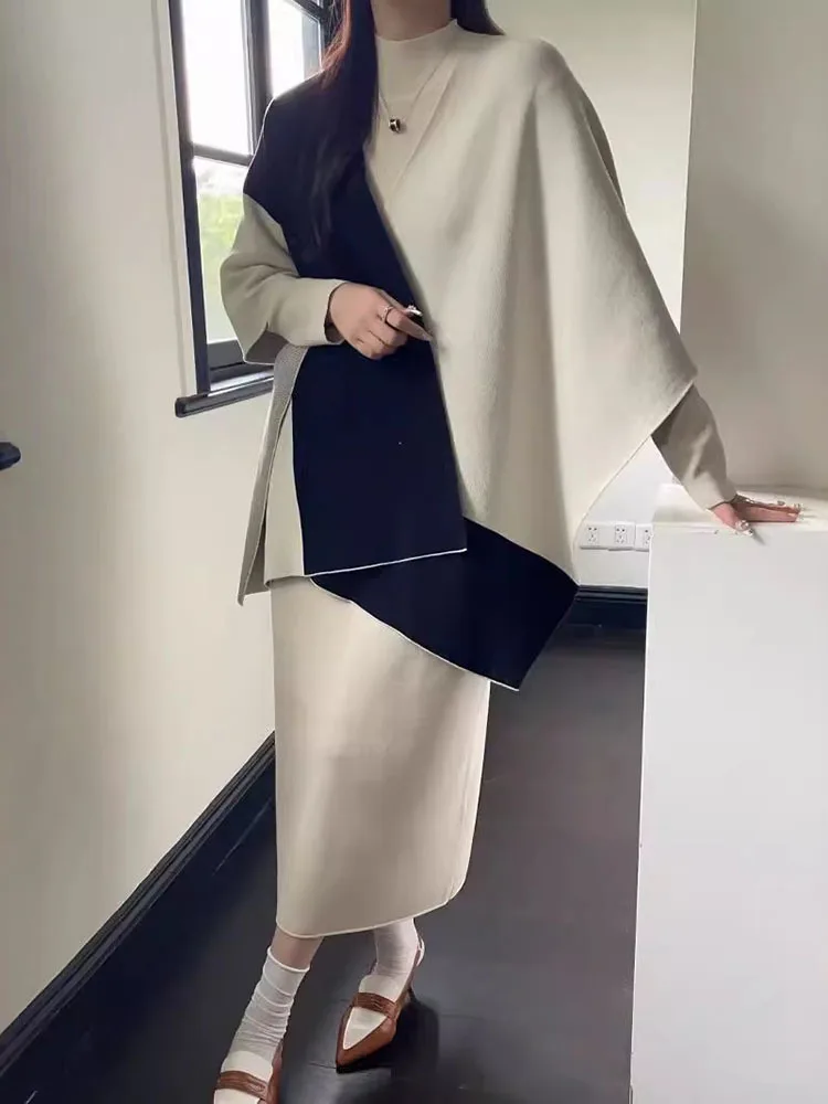 BZVW трикотажные комплекты для женщин 2024 осень-зима новая накидка контрастного