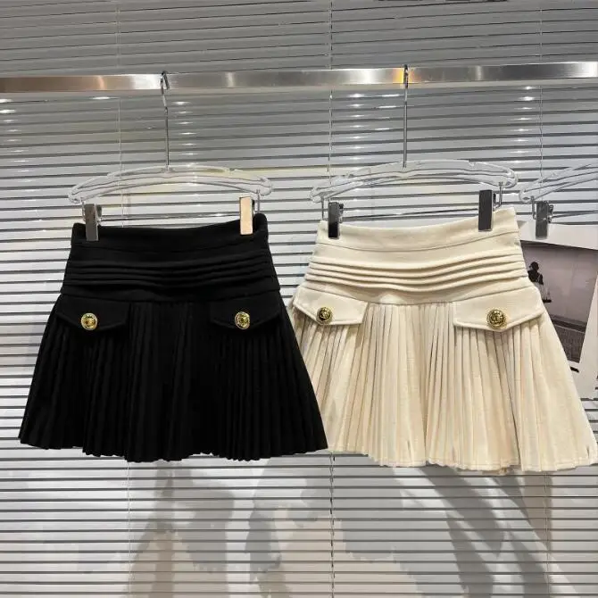 

Modx Korean Girls Draped Spring Fashion Golden Velvet Pleated Skirt