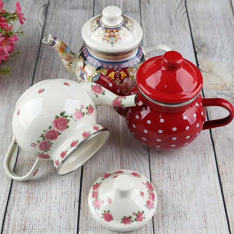 

1L Enamel Pot Small Capacity Coffee Pot Milk Tea Pot Brewing Tea Pot Afternoon Tea Small Fresh Ethnic Style Small Teapot New
