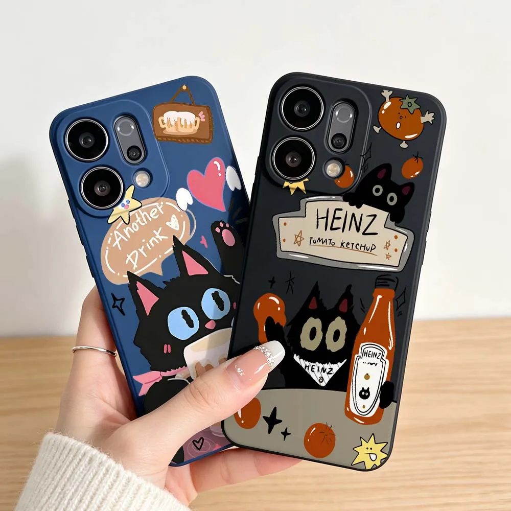 Фото Мягкий чехол для телефона с рисунком Heinz Black Cat Ketchup Shell для OPPO Reno 15 14 13 11 12 FS 9 8 7 6 Pro Max Lite F SE 5G Pro Plus №1